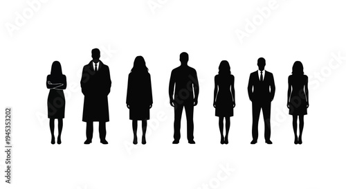 A group of people standing in a row made of small squares vector silhouette