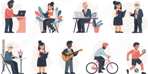 Diverse individuals engaged in various activities, including work and leisure (3)