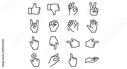 Collection of hand gesture icons on Transparent Background for communication and expression