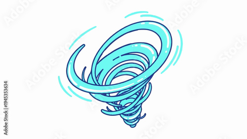 Abstract swirling blue cyclone with white accents and blue outline