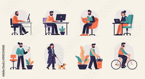 Diverse individuals engaged in various daily activities, work, and leisure