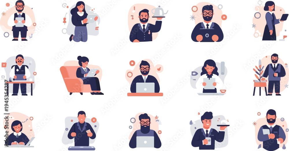 Fototapeta premium Diverse group of professionals working on various tasks with digital devices