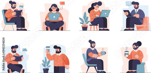 Diverse individuals engaged in various leisure and work activities