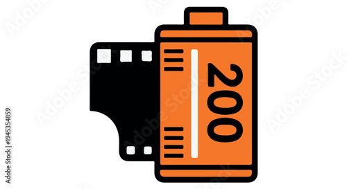 Stylized orange film roll icon with 200 label, graphic design element for media and photography projects