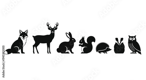A group of animals with a deer and an owl vector silhouette
