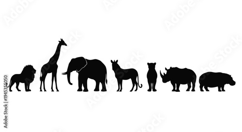 A giraffe and two other animals are standing in a line vector silhouette