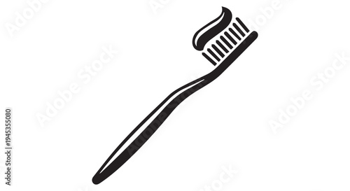 A simple black toothbrush icon with toothpaste on its bristles against a Transparent Background