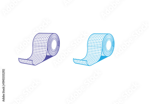 Medical athletic sports tape rolls in blue and purple, isolated on white background