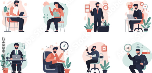 Diverse individuals engaged in various tasks, some with laptops, others with tools