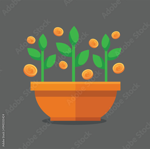 Financial Growth Concept Plant Growing from Gold Coins