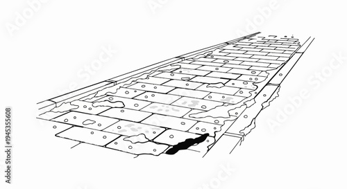 Cracked and uneven stone pavement with scattered puddles and debris