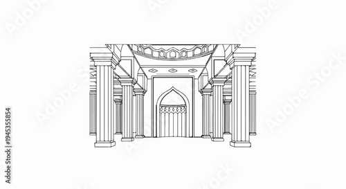 Ornate classical colonnade entrance with arched doorway and domed ceiling