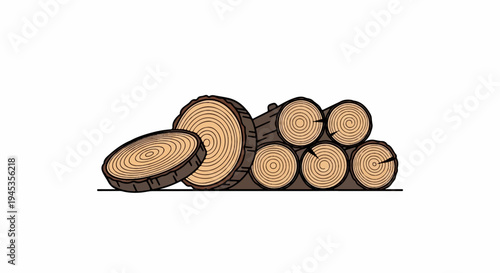 Stacked logs with visible growth rings on a white background