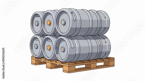 Stacked metallic cylinders on wooden platform