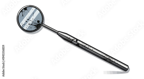 Dental mirror tool, reflection, isolated on white background, sketch style