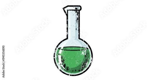 Distressed laboratory flask with green liquid
