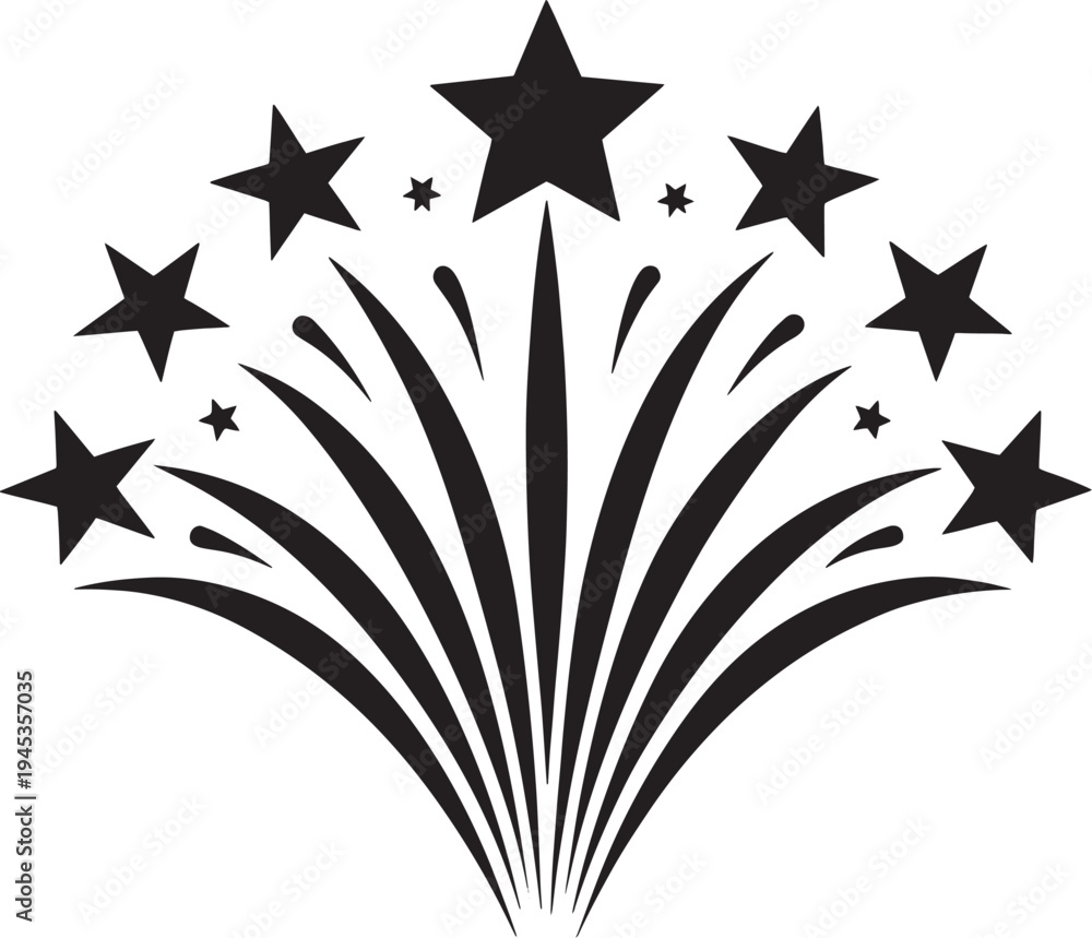 Obraz premium Fireworks Star Silhouette Vector – Celebration and Festival Icon Set
