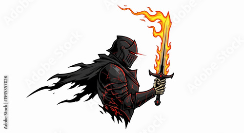 Pixelated dark knight in armor with glowing sword, cape, and skull hand