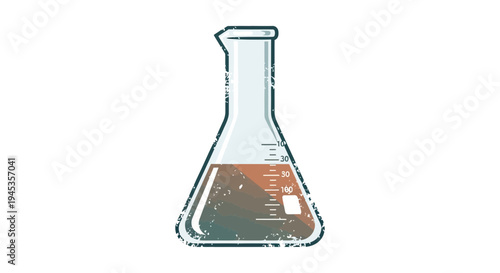 Laboratory flask with brown liquid and measurement markings, retro style