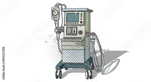 Medical ventilator machine, hospital equipment, respiratory support device illustration
