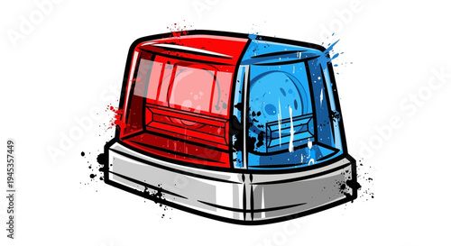 Red and blue flashing emergency light, siren, alert, warning, graphic illustration