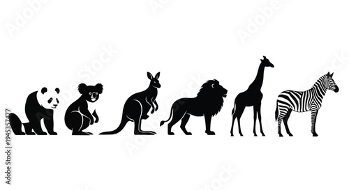 A group of animals with a zebra and a giraffe vector silhouette