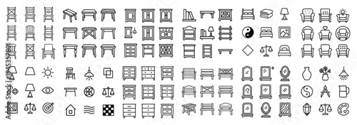 Furniture icons with chair table sofa outline