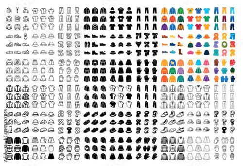 Clothing icons with shirt pants hat colorful