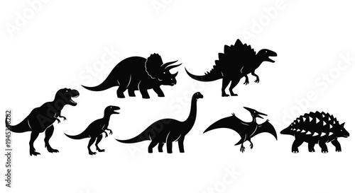 A gray silhouette of dinosaurs on a white background vector silhouette