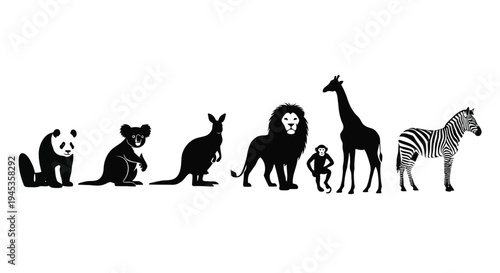 A giraffe and zebra standing next to a monkey vector silhouette