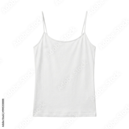 Fotografie White ribbed cotton spaghetti strap tank top