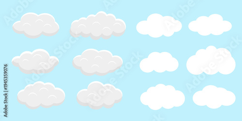 Cloud set with different fluffy shapes sky weather element collection