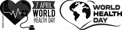 World Health Day icon set collection featuring heart, stethoscope, global health care symbols and medical awareness concepts for April 7 healthcare campaigns.