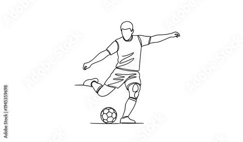Minimal single line football player kicking soccer ball black white sports logo vector illustration
Keywords