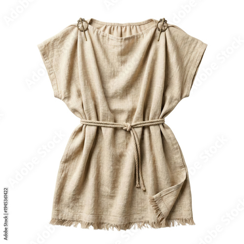 Valokuva Ancient style beige linen tunic with rope belt