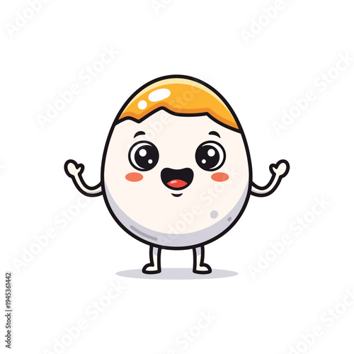Cheerful Cartoon Egg Character Waving Happily, Adorable Mascot Illustration with Cracked Shell