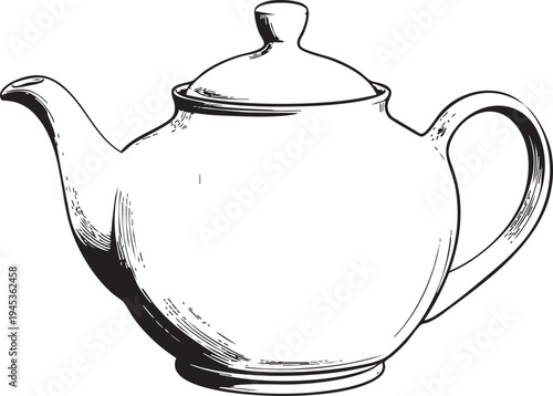 crisp black and white outline drawing of a traditional teapot, perfect for tea house and ceremony related designs