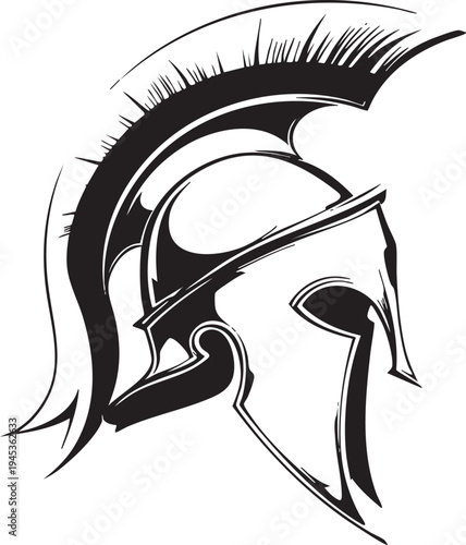 Ancient Phrygian helmet macedonian style black line art illustration