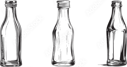 elegant black and white outline drawing of a classic sauce bottle, ready for condiment and fast food branding