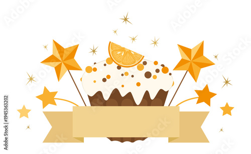 Celebration design element with cupcake, sparklers and stars