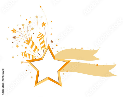 Star frame with fireworks and sparklers. Award or anniversary decoration