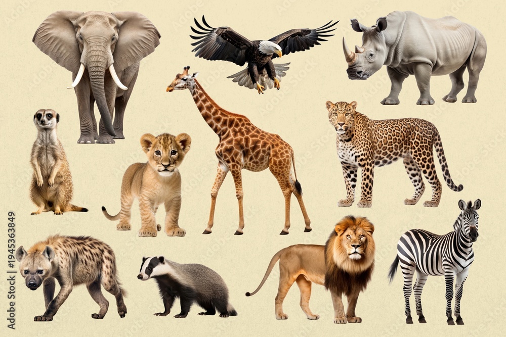 Fototapeta premium Wildlife animal isolated image set
