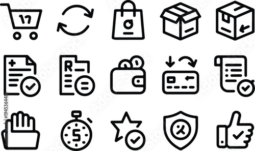 Refund Collection Silhouette Icon Set Money Refund Typography Silhouette Icon Pack
