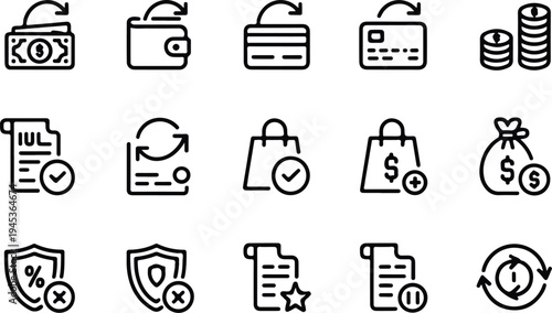 Refund Collection Silhouette Icon Set Money Refund Typography Silhouette Icon Pack