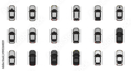 Aerial View of Various Cars Parked in a Lot.