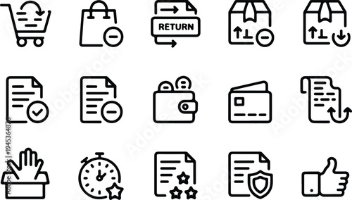 Refund Collection Silhouette Icon Set Money Refund Typography Silhouette Icon Pack