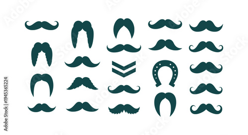 Collection of Vintage Mustache Icons for Barber Shop Men's Grooming Fashion and Retro Style Design