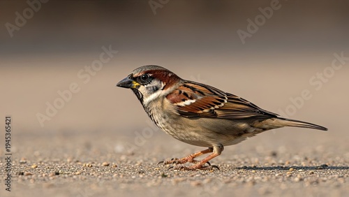 Wallpaper Mural A close-up of a small, perched bird with brown, white, and black feathers on a surface Torontodigital.ca