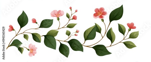 Botanical design elements featuring elegant leafy vines and blossoms ideal for greeting cards.
