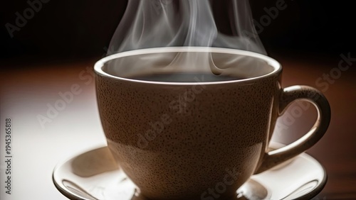 Wallpaper Mural A close-up of a steaming mug of dark liquid on a saucer, with a dark background Torontodigital.ca